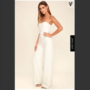 Lulu’s white strapless jumpsuit (sold out)